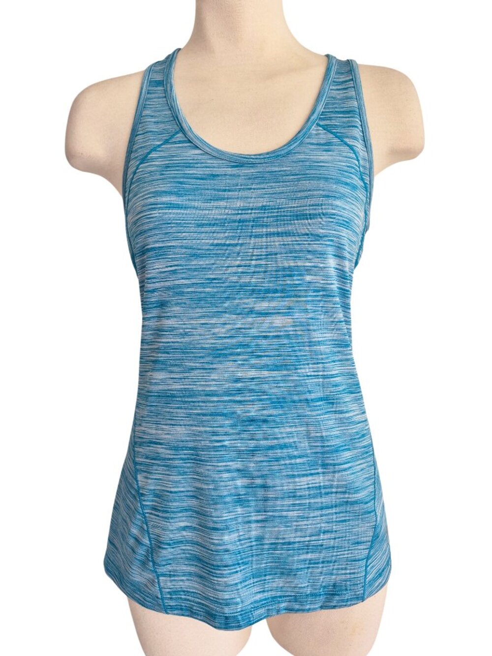 HEAD Space dyed print Racerback Long Athletic Tank Turquoise Blue and White S